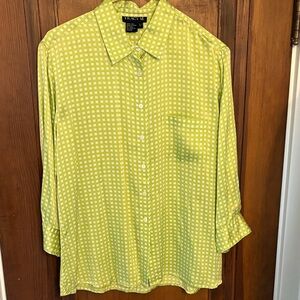 Tracy M women’s Bright Lime Green silk Checked Button-Down Shirt